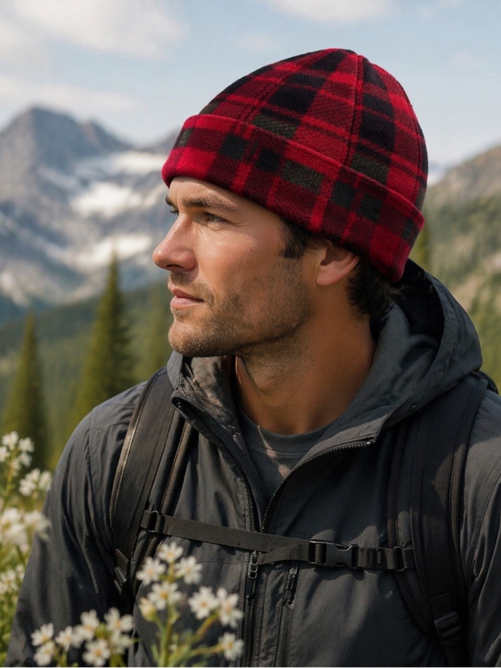 VANSPORT Plaid Tartan Fleece Beanie Hat Woolrich Fleece Lined Winter Cap